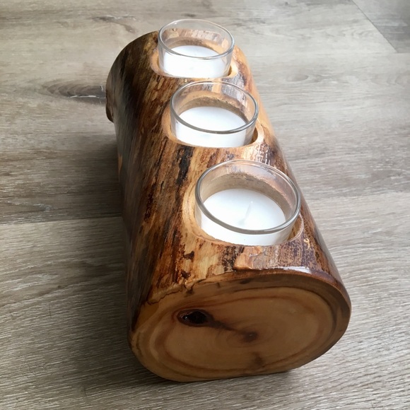 Aspen Wood Triple Candle Holder - Picture 3 of 8